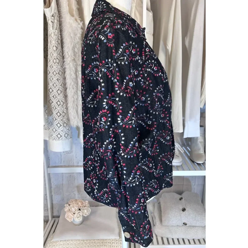 Coldwater Creek Women's Sz M Petite Dark Denim Paisley Embroidered Jacket #0191 - Picture 3 of 10